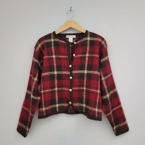 Vintage Dressbarn Plaid Angora Knit Sweater Cardigan Sz M/S